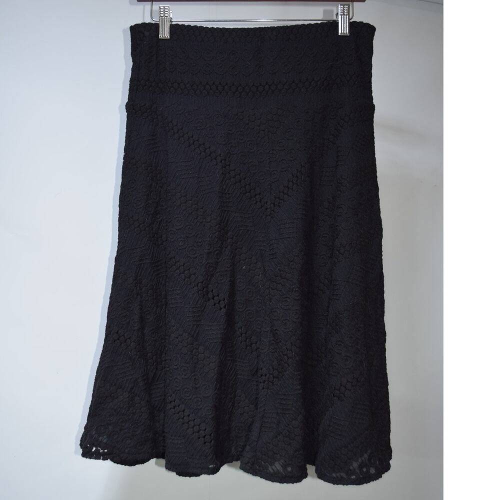 Leifsdottir Black Textured Lace A-Line Midi Skirt Medium Cotton Blend